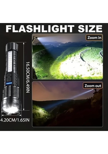 Brightnova 2li Usb Şarjlı El Feneri Flashlight 350 Lümen 7 Mod Xp50 Cob Yan Lamba 300m Uzun Menzil Kampçılık Acil Durum 2pcs Altın