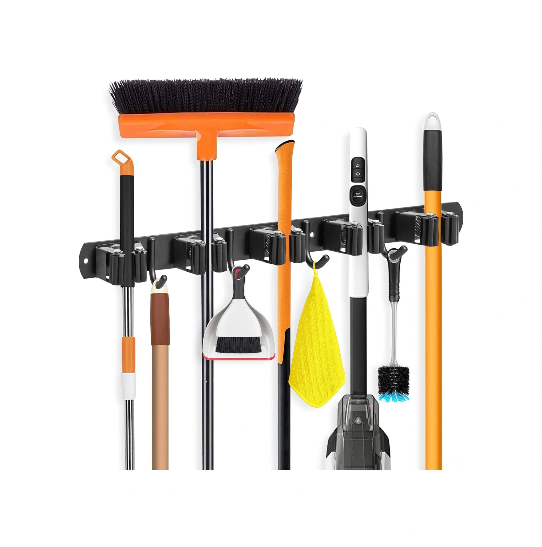 Dofolink Duvarlı Süpürge Ve Mop Tutucu, 5 Konumlu 4 Paslanmaz Çelik Kanca, Otomatik Yapışkan, Garaj-mutfak-banyo İçin Temizlik Aleti Organizerı