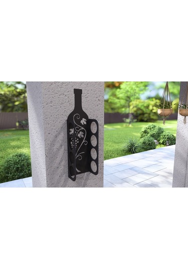 Şarap Şişesi Duvar Rafı Metal Desenli