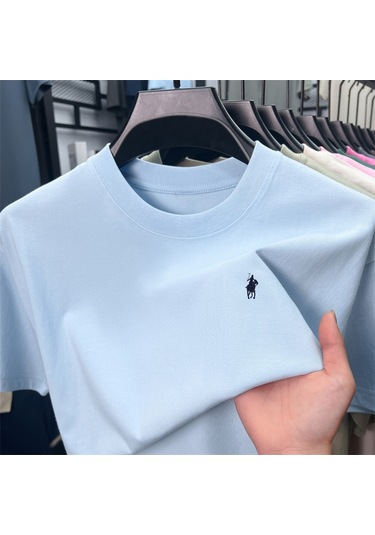 Yazlık Erkek Pamuklu Kısa Kollu Tişört, Sade Düz Renk, Yuvarlak Yaka Uzay Mavisi