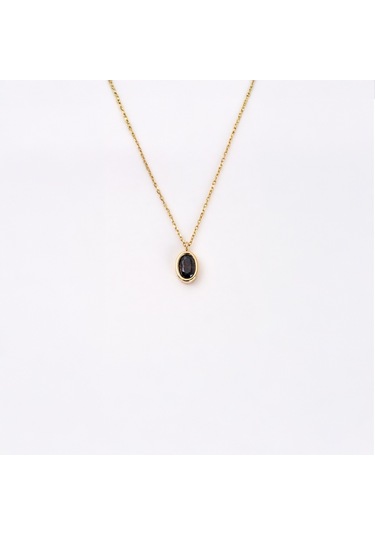 Smoky Taşlı Oval Çerçeveli Sade Minimal Tasarım Tarz 925 Ayar Gümüş Kolye