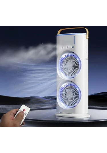 Masaüstü Çift Fanlı Buzlu Vantilatör Led Işıklı Otomatik Salınımlı Taşınabilir Soğutucu Fan Buzlu Klima