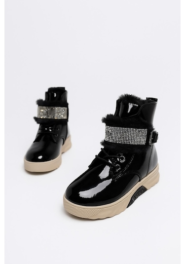 Günlük Kız Çocuk Rugan Bot Fermuarlı Lastik Bağcıklı Kürk Ve Taş Detaylı Kaymaz Taban Bootie 391 Siyah-rugan Günlük Kız Çocuk Rugan Bot Fermuarlı Lastik Bağcıklı Kürk Ve Taş Detaylı Kaymaz Taban Bootie 391 Siyah-rugan