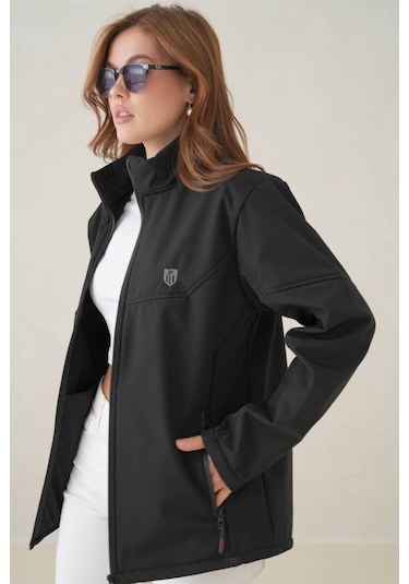 Su Ve Rüzgar Geçirmez İçi Polarlı Kadın Softjel Mont Siyah