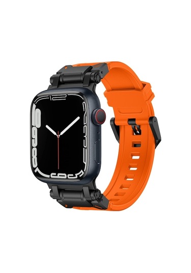 Novahub İos Watch Uyumlu Serisi 7 45mm Ergonomik Explorer Tpu Saat Bantı Siyah Turuncu
