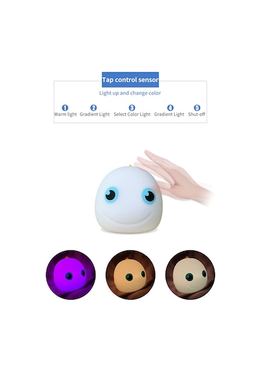 Springsun Yumuşak Dokulu Bebek Gece Lambası - 7 Renkli Dokunmatik Kontrollü Şarj Edilebilir Yunus Şeklinde Led Işık Çok Renkli