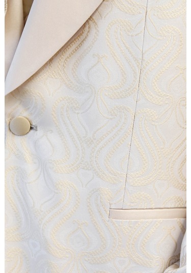 Dalgalı Desenli S Al Yaka Yelekli Krem Smokin - Wessi Krem