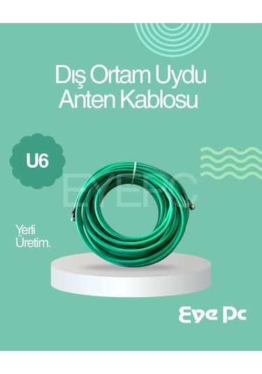 EYEPC 5 Metre Uydu Çanak Anten Kablosu Yeşil Iç Diş Ortam Sağlam