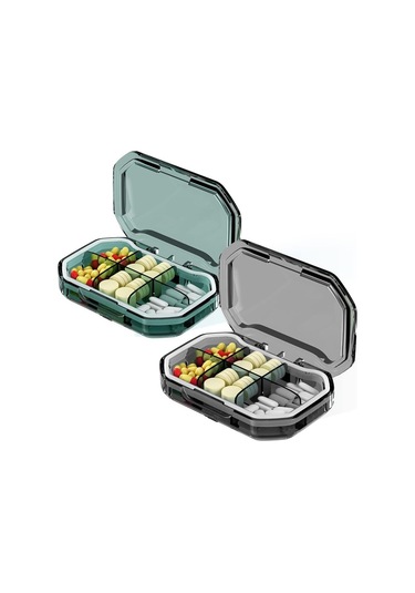 Likeable Günlük Hap Saklama Kutusu, Taşınabilir Hap Kutusu, 2'li Paket 6 Bölmeli Seyahat Için Ilaç Kutusu Yeşil Ve Gri