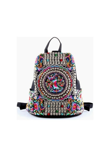 Yogodlns Vintage Sanatsal Tasarım Kadın Kanvas Sırt Çantaları El Yapımı Çiçek Nakış Büyük Kapasiteli Sırt Çantası Okul Çantası Seyahat Omuz Çantaları Çok Renkli