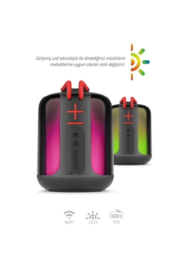 Powerway Capsule Taşınabilir Bluetooth Hoparlör Ses Bombası Yüksek Ses Gücü Sese Duyarlı Led Işık