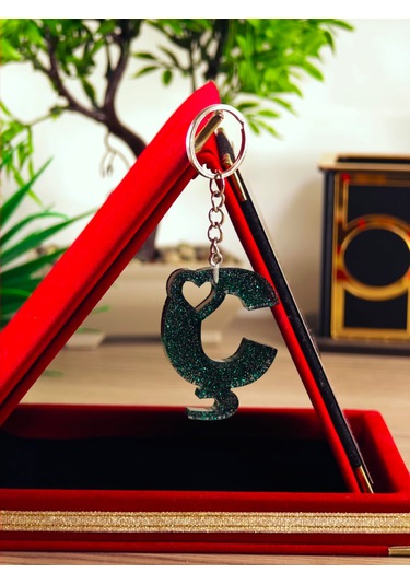 Harfli Anahtarlık Epoksi Kişiye Özel Yapım El Yapımı Harf Anahtarlık Kalp Model Özel Tasarım Hediyelik Ürün Kalp Desenli Simli Anahtarlık Açık Gri