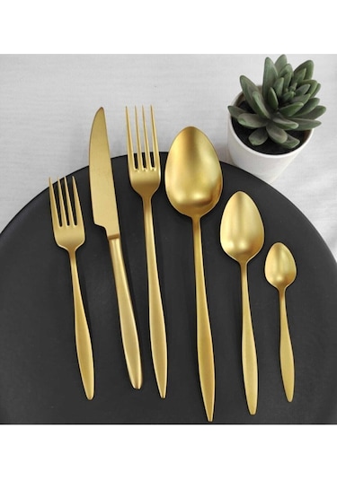 6 Parça Tek Kişilik Carmen Mat Titanyum Gold Çatal  Kaşık Bıçak Set Gold