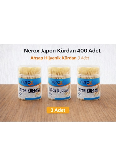 Nerox Japon Kürdan 400 Adet Ahşap Hijyenik Kürdan 3 Adet