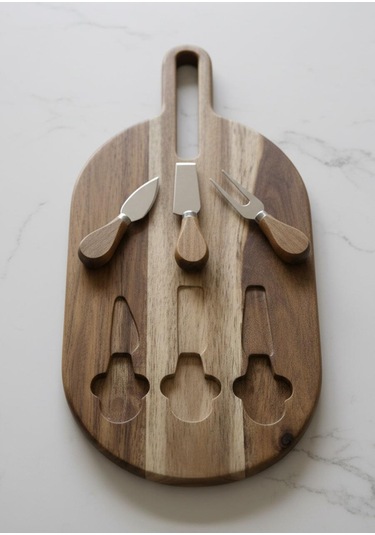 Akasya Peynir Tabağı - Peynir Sunumluk Seti- 4 Parça Kahverengi