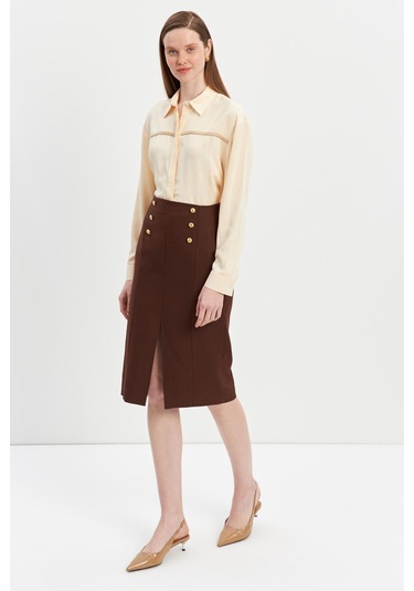 Stella Pulvis Kahverengi Düğme Detaylı Kalem Etek Kahverengi