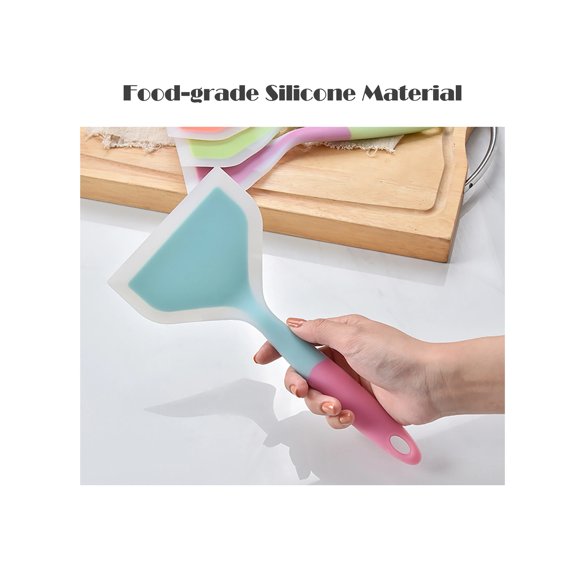 Youmex Mavi Yiyecek Dereceli Silikon Transfer Spatula, Geniş Açık Ağızlı, Teflon Kaplı Tencere Uyumlu, Temizliği Kolay, Evde Ve Pastane Mutfak Araçları Mavi