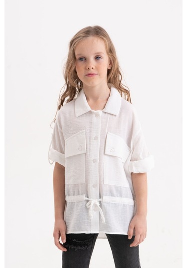 Kız Çocuk Kuşaklı Gömlek 3080 Ekru
