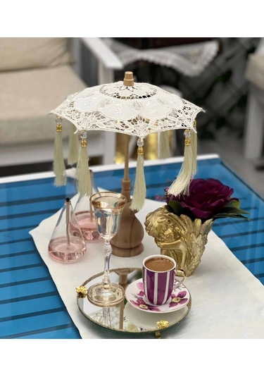 Masaüstü Dantelli Dekoratif Sunum Bali Şemsiyesi