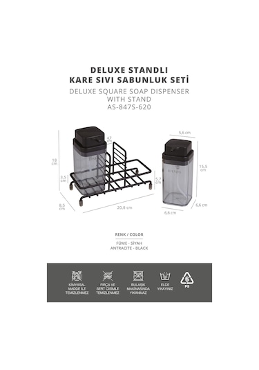 Okyanus Home Siyah Deluxe Kare Standlı 2'li Füme Rengi Sıvı Sabunluk