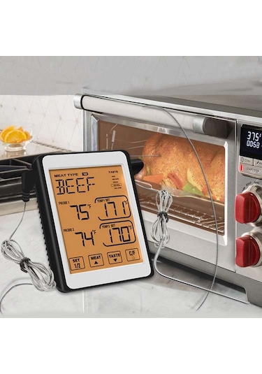 Sones Ch-212 Çift Prob Renkli Ekran Akıllı Alarm Izgara Mutfak Termometresi, Renk: Turuncu Arka Aydınlatma