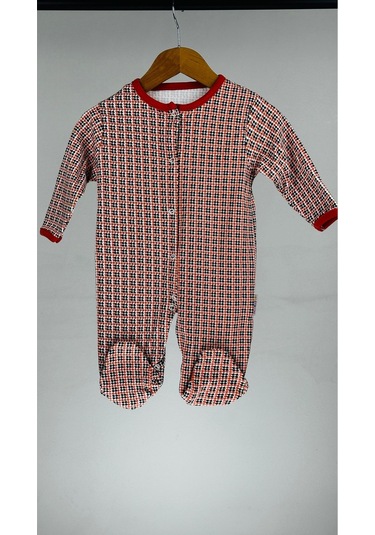 Kareli %100 Pamuklu Patikli Bebek Tulum 001