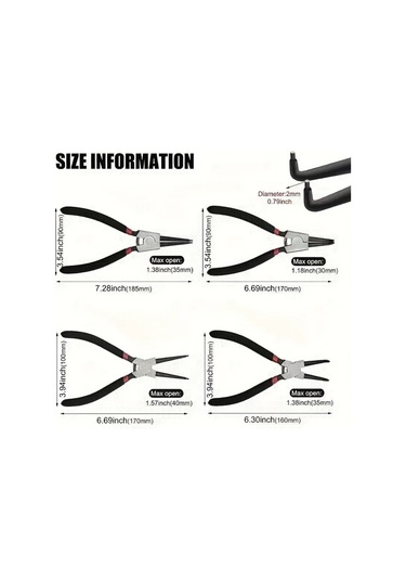 Elmpaly Yükseltilmiş 4 Parça Yaylı Halka Pensesi, Karbon Çelik Düz Ve Kavisli Uçlu