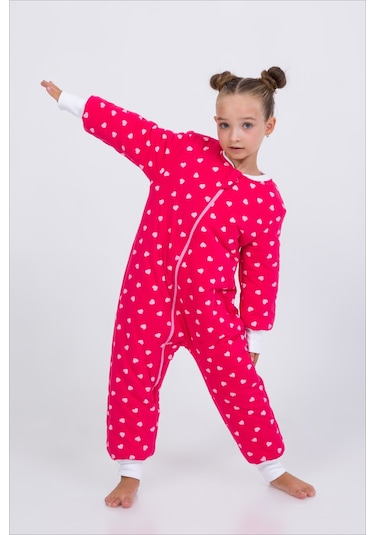 Kız Erkek Çocuk Kalın Elyaf Dolgulu Premium Kalite 2.5 Tog Desenli Uyku Tulumu Fuşya