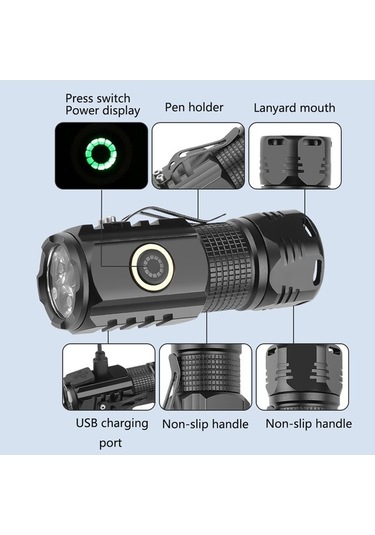 Ebitda 3led Tip-c Şarjlı Mini El Feneri, Usb İle Pil Gerekmez, 500 Lümen, Su Geçirmez, Kalem Klipsi Çok Renkli