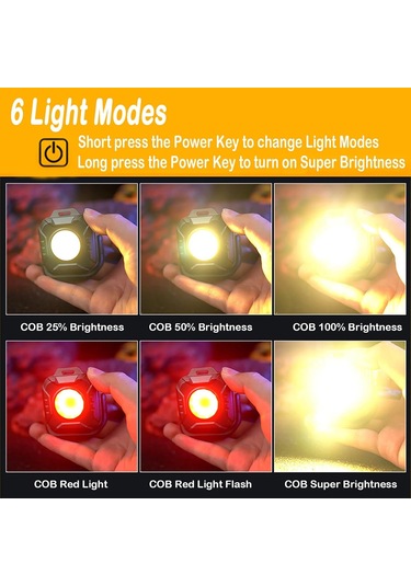 Ranyeek 2'li Paket Mini Cob Çalışma Lambası - Taşınabilir, Mıknatıslı Taban, Su Geçirmez, 1200mah Pil, 4 Seviye Led Gösterge, Renk Sıcaklığı Ayarlama Çok Renkli