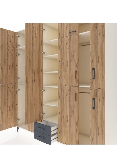 Kronos Dolap 10 Raflı 2 Çekmeceli 4 Askılı 220x59x243 Aytaşı-çam/antrasit Atlas Çam/antrasıt