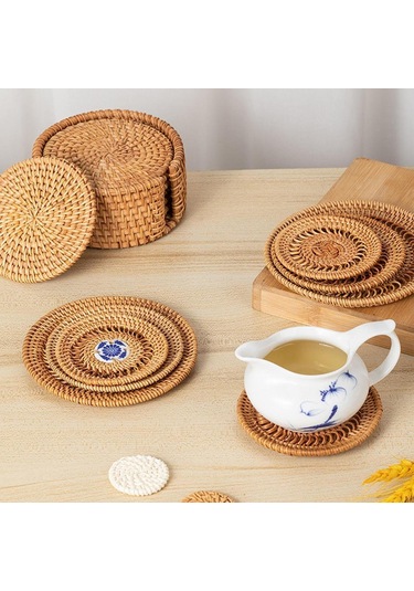 Suntek Tatil Yemeği Yemek Ev Için Yuvarlak Dokuma Servis 10cm Kahverengi