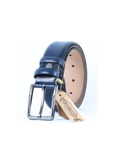 Hakiki Erkek Deri Kemer 3,5 Cm Lacivert Klasik Kumaş Kemeri Lacivert