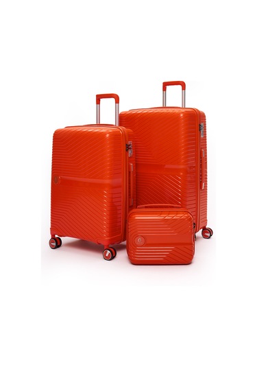 Elatae Exclusive Pro Polipropilen Kırılmaz 3'lü Valiz Seti Büyük - Orta Boy Ve Makyaj Çantası Turuncu 5239 Turuncu