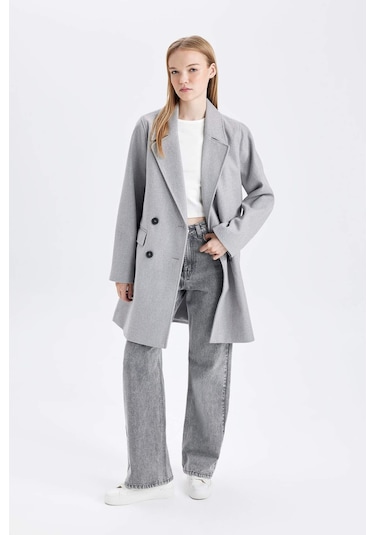 DeFacto Rüzgar Geçirmez Uzun Kaşe Kaban Oversize Geniş Kalıp Kruvaze Yaka Düğmeli A0922AX24WNGR2 Gri DeFacto Rüzgar Geçirmez Uzun Kaşe Kaban Oversize Geniş Kalıp Kruvaze Yaka Düğmeli A0922AX24WNGR2 Gri