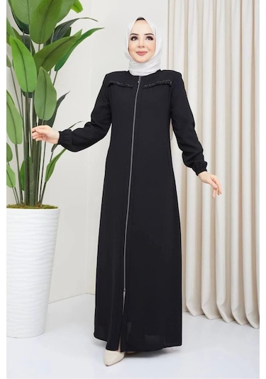 Göğüs Taş Detaylı Ferace Siyah
