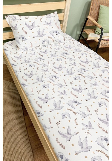 Organik Tek Kişilik Lastikli Çarşaf Seti - Kuğu Dansı Renkli