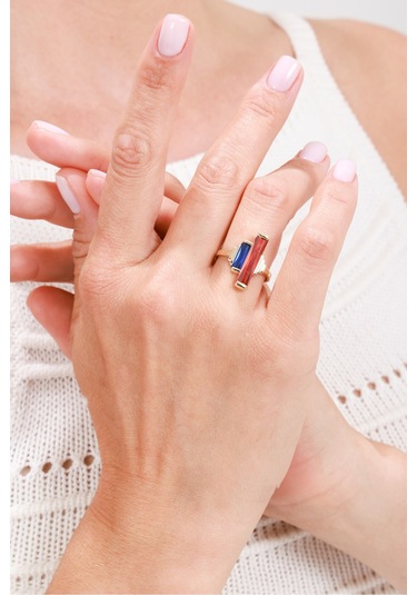 8 Ayar Renkli Baget Taşlı Şık Kadın Altın Yüzük Altın