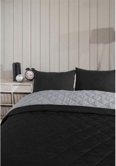 Siyah-gri Çift Kişilik Pike Çok Amaçlı Yatak Örtüsü Siyah - Gri