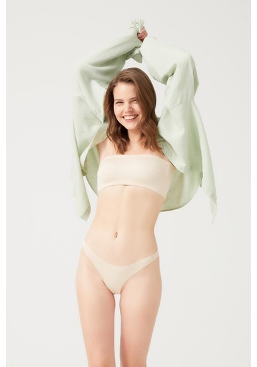 Bej Straplez Crop Top Büstiyer Bej