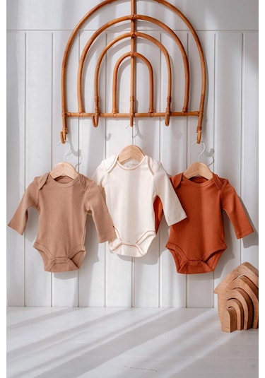 Lilabio %100 Organik Pamuk 3'lü Uzun Kollu Bebek Body Seti Çok Renkli
