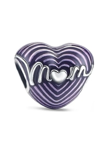 Fubena Mor Mom Kalp Charm Gümüş