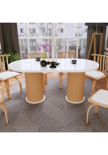 Ada 90x170 Oval Yemek Masası & Mutfak Masası & Salon Masası Masa Beyaz - Ceviz