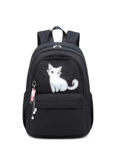 Kedi Baskı Kadın Okul Genç için Rahat Sevimli Su Geçirmez Sırt Çantası Siyah