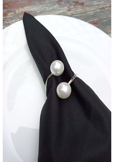 6 Adet Gümüş Metal Halkalı Krem Incili Peçete Yüzüğü