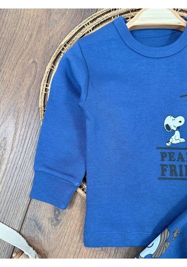 Bisiklet Yaka Peanuts Friends Baskılı Alt Üst Pijama Takımı 4bb2 Lacivert