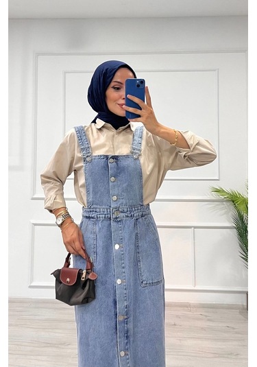 Etekli Salopet Enzim Süper Taş Yıkama Buz Mavi D 2521 Mavi