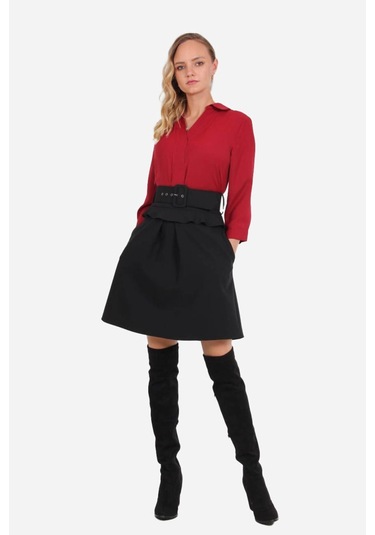 Kadın Yüksek Bel Pileli Etek Frn4050 Siyah