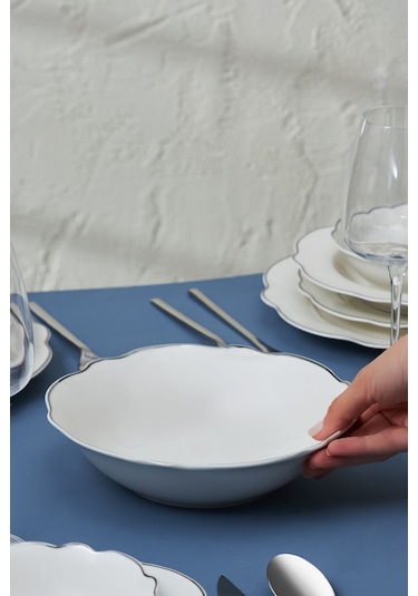 Karaca  Daisy Wave Shape Kayıklı Porselen 27 Parça 6 Kişilik Yemek Takımı Platinium