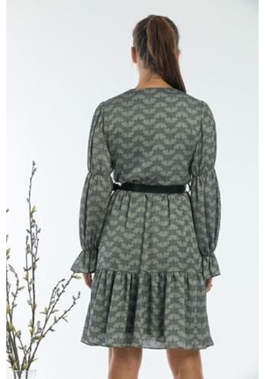 Aymeravm - Desenli Kemerli Elbise - Mck1020Ga Yeşil